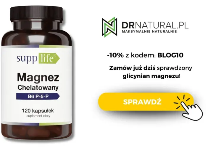 Butelka suplementu diety z glicynianem magnezu. Zamów już dziś i skorzystaj z promocji!