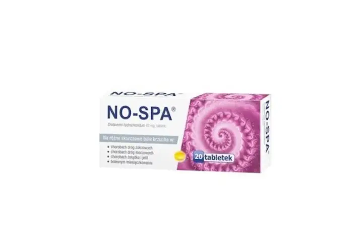 Opakowanie leku NO-SPA, 20 tabletek. Stosować zgodnie z zaleceniami, pamiętając o maksymalnym dawkowaniu.