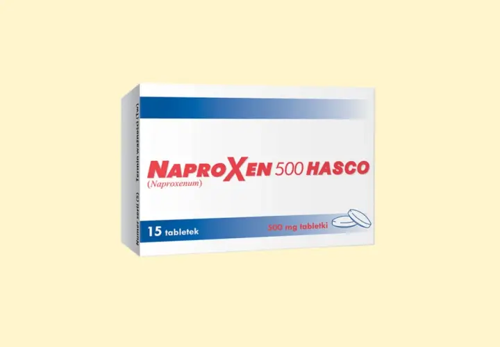 Opakowanie leku Naproxen 500 Hasco, zawierające 15 tabletek po 500 mg.