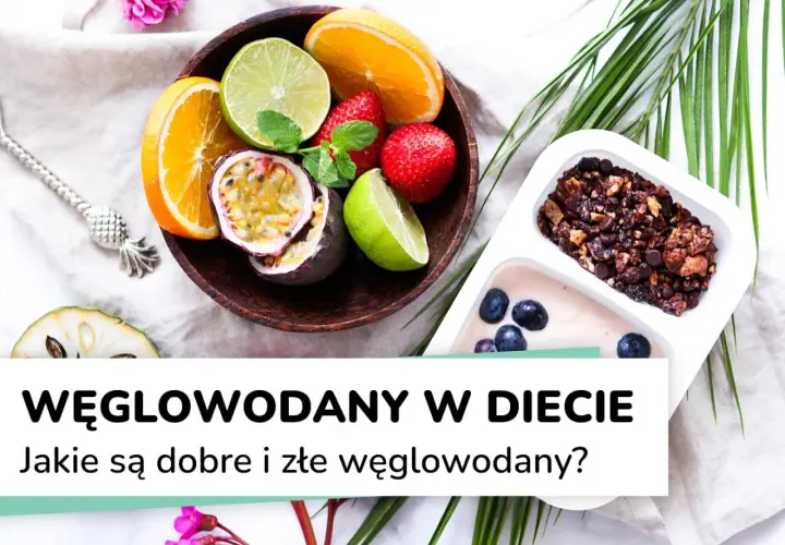 Kolorowe owoce i granola z jagodami. Zdjęcie ilustruje temat węglowodanów w diecie, pokazując ich zdrowe źródła.