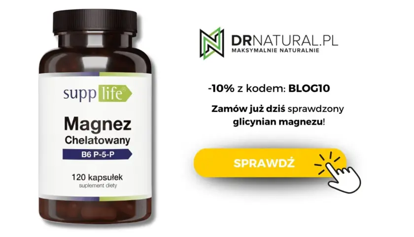 Butelka suplementu diety z glicynianem magnezu. Zamów już dziś i skorzystaj z promocji!